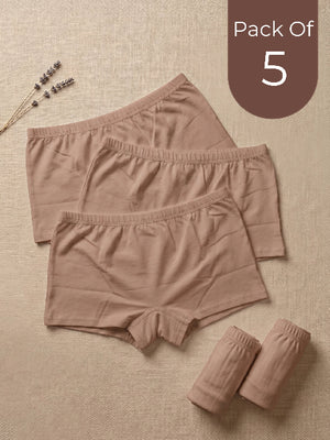 Pack of 5 brown women's underwear on a beige background