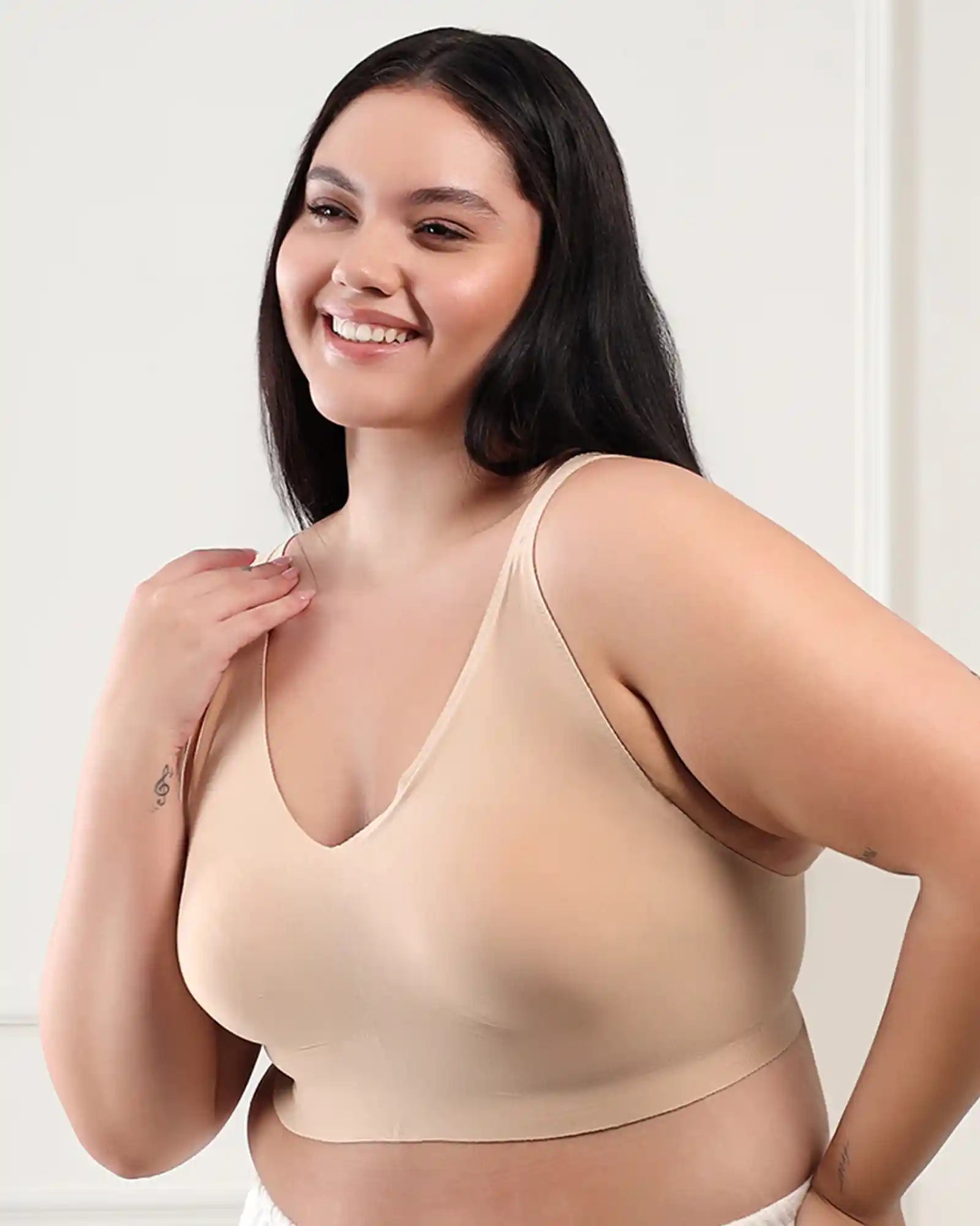 Cotton Non-Padded Plus-Size Bonded Bra with Hidden Concealer (SB-915-Skin) (MR)