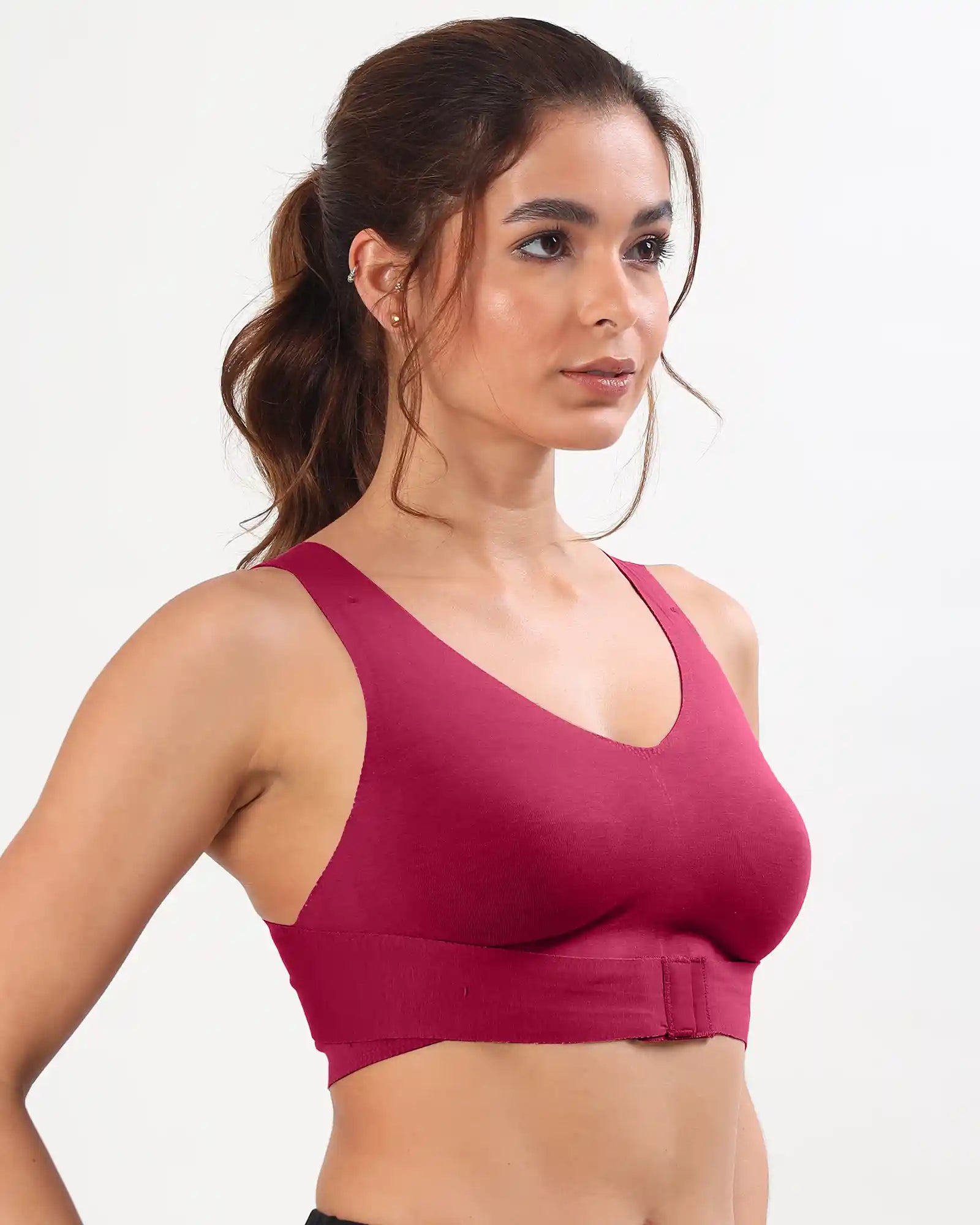 Bonded Gym Bra with Crisscross Back | Non-Padded | Breathable Cotton (TW-SB-995)(Wine) (GB)