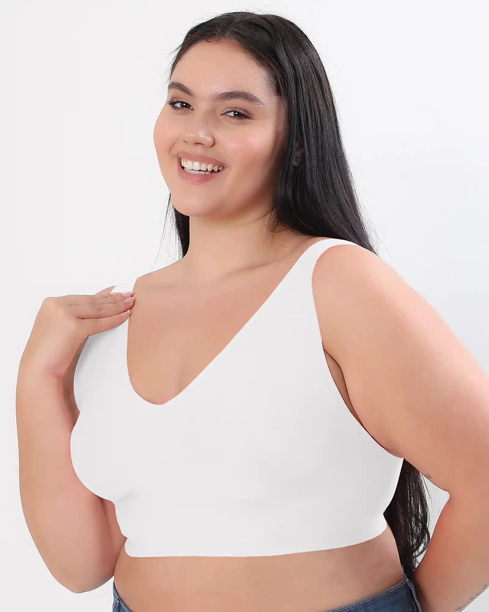 Cotton Non-Padded Plus-Size Bonded Bra with Hidden Concealer (SB-915-White) (MR)
