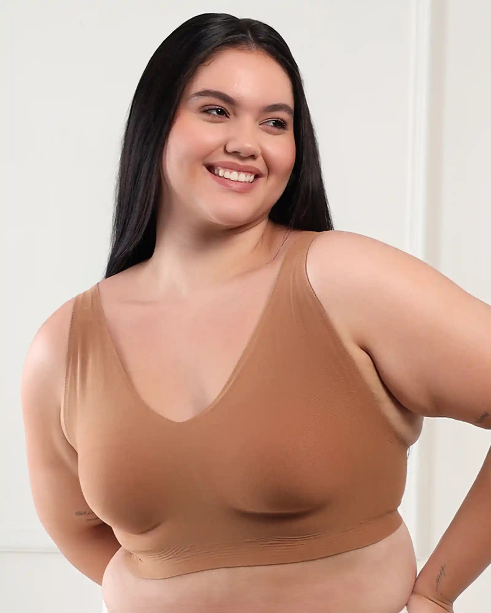 Cotton Non-Padded Plus-Size Bonded Bra with Hidden Concealer (SB-915-Fawn) (MR)