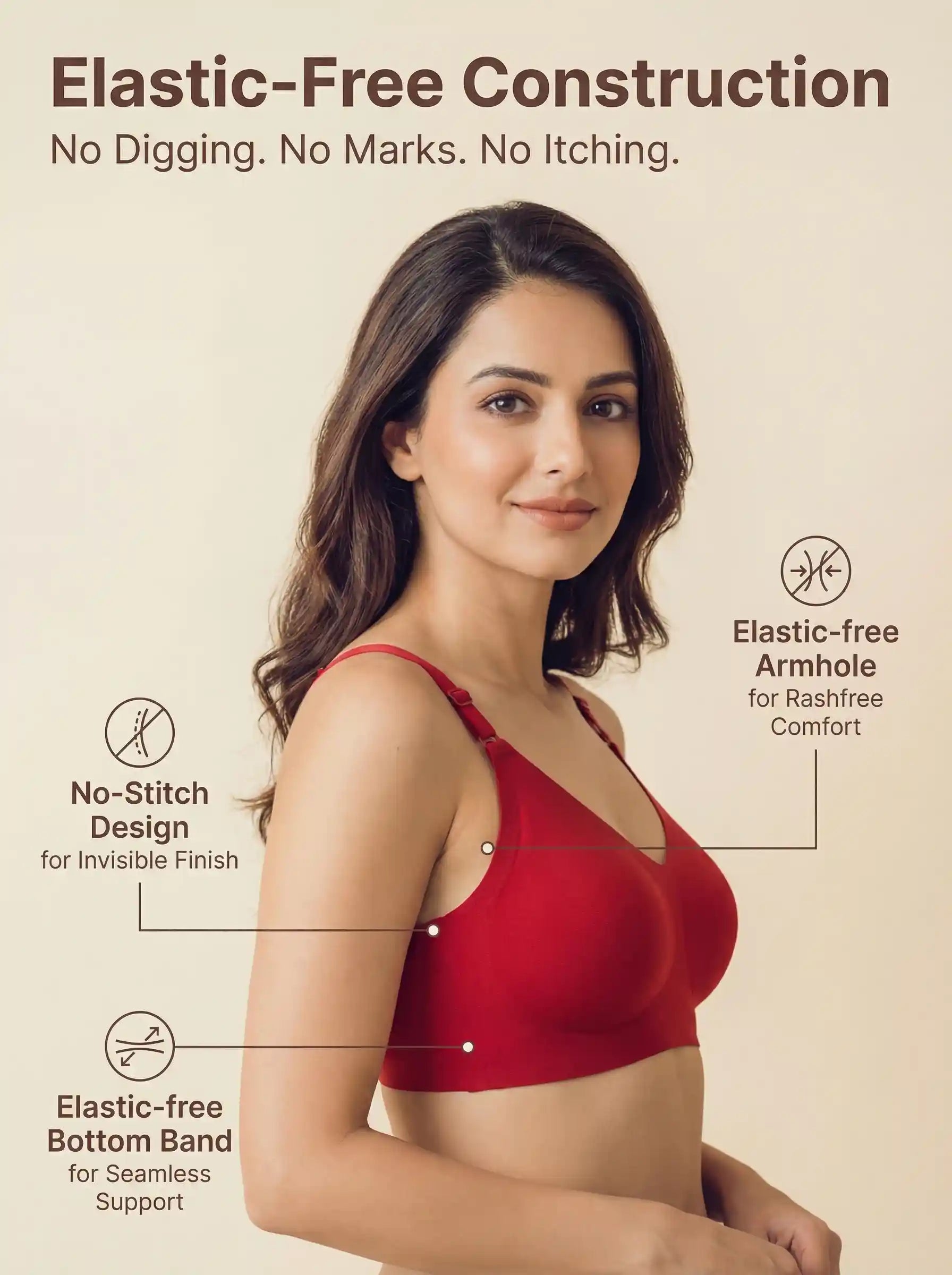 Cotton Padded Full Coverage Bonded Bra (SB-938-Red)