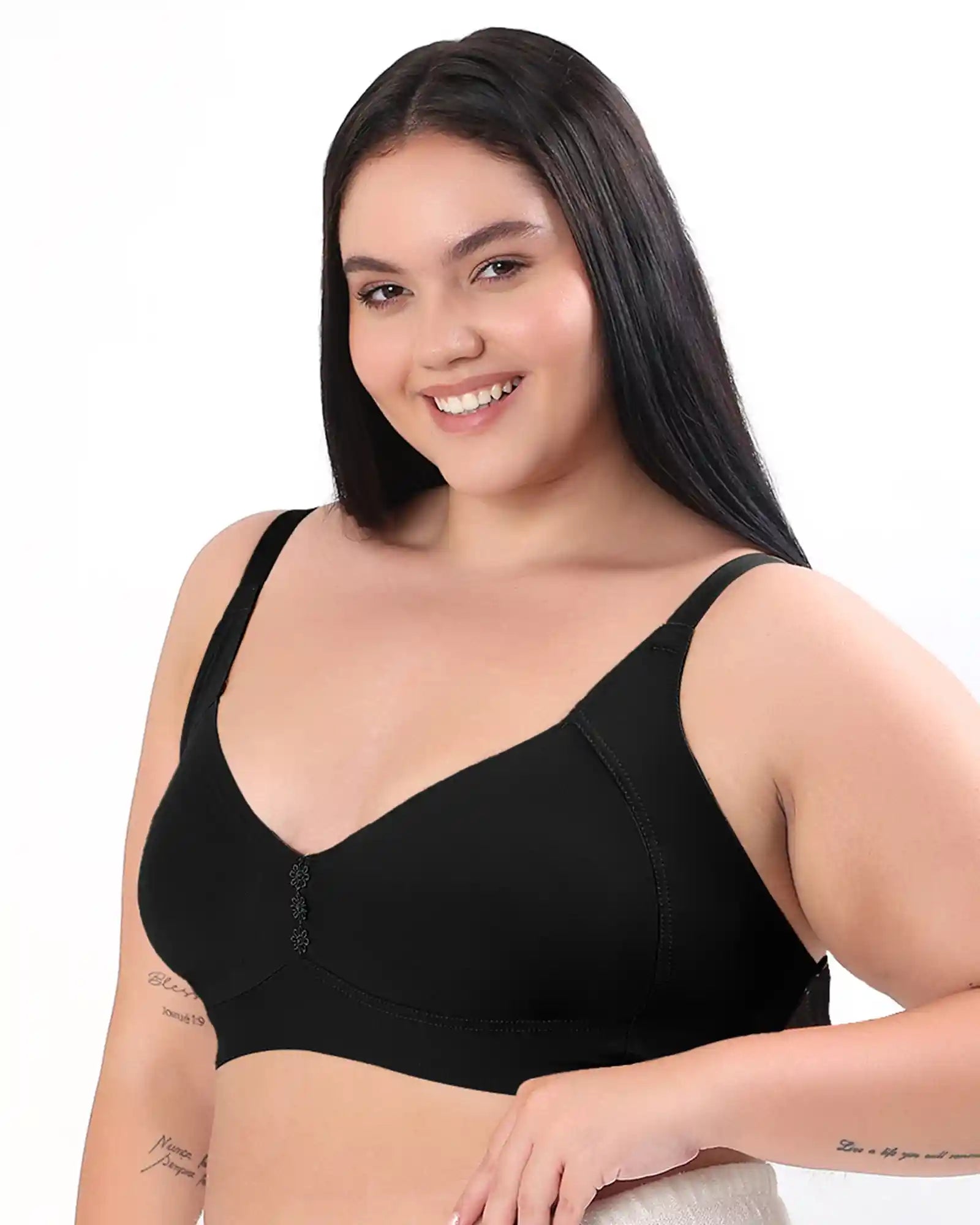 Cotton Non-Padded Plus-Size M-Frame Minimiser Bonded Bra (SB-9303)(Black) (MR)