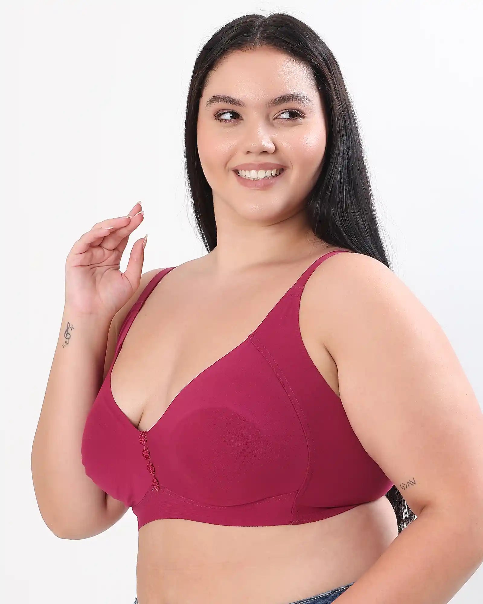 Cotton Non-Padded Plus-Size M-Frame Minimiser Bonded Bra (SB-9303)(Wine) (MR)