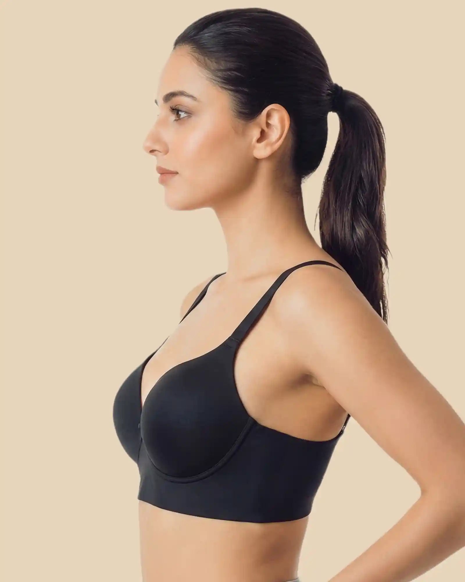 Polyamide Non-Wired Maximiser Push Up Bonded Bra (Level-2 Padding) with 3/4th Coverage (SB-95107) (Black)