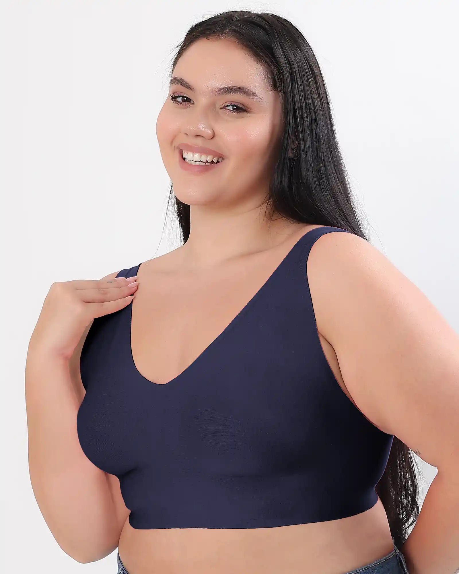 Cotton Non-Padded Plus-Size Bonded Bra with Hidden Concealer (SB-915-Navy) (MR)