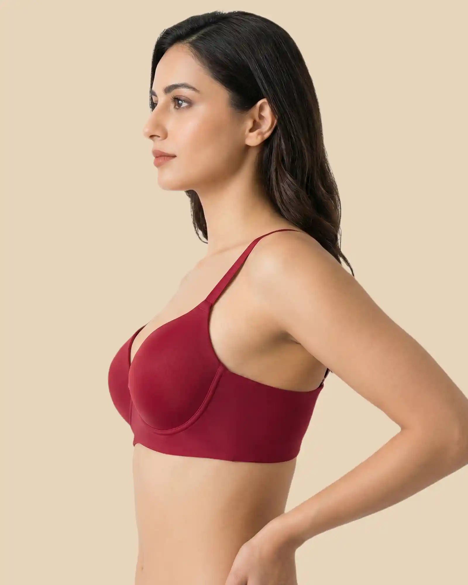 Polyamide Non-Wired Maximiser Push Up Bonded Bra (Level-2 Padding) with 3/4th Coverage (SB-95107) (Wine)
