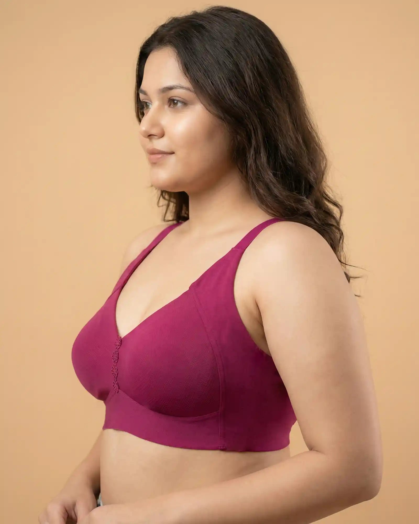 Cotton Non-Padded Plus-Size M-Frame Minimiser Bonded Bra (SB-9303)(Wine)