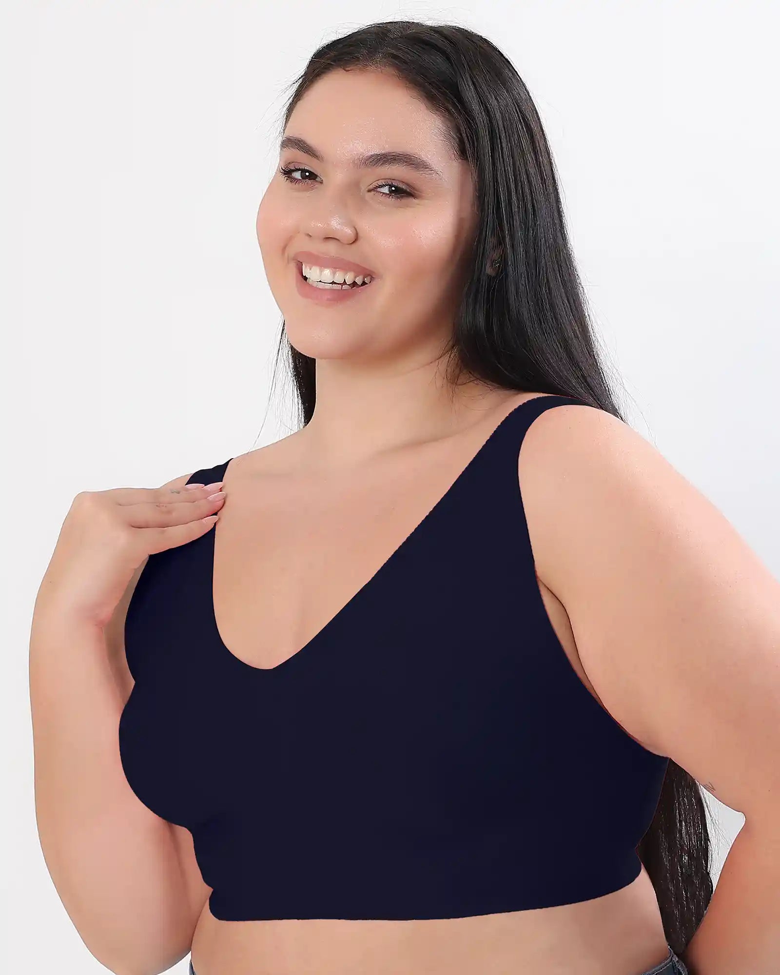 Cotton Non-Padded Plus-Size Bonded Bra with Hidden Concealer (SB-915-Navy) (MR)