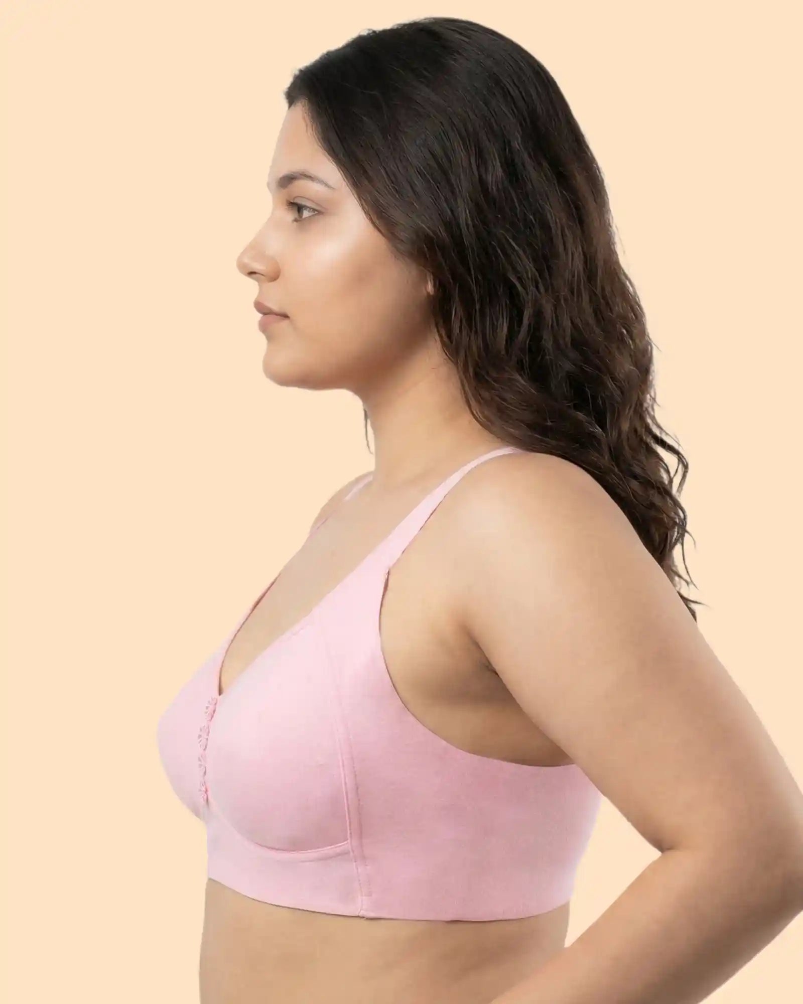 Cotton Non-Padded M-Frame Minimiser Bonded Bra (TW-IS-9405) (Pink)