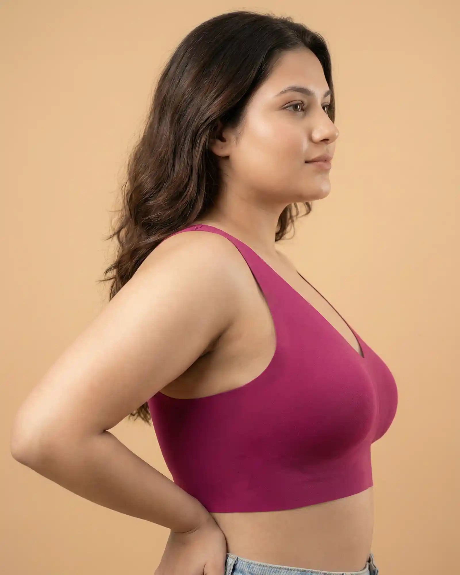 Cotton Non-Padded Plus-Size Bonded Bra with Hidden Concealer (SB-915-Wine)