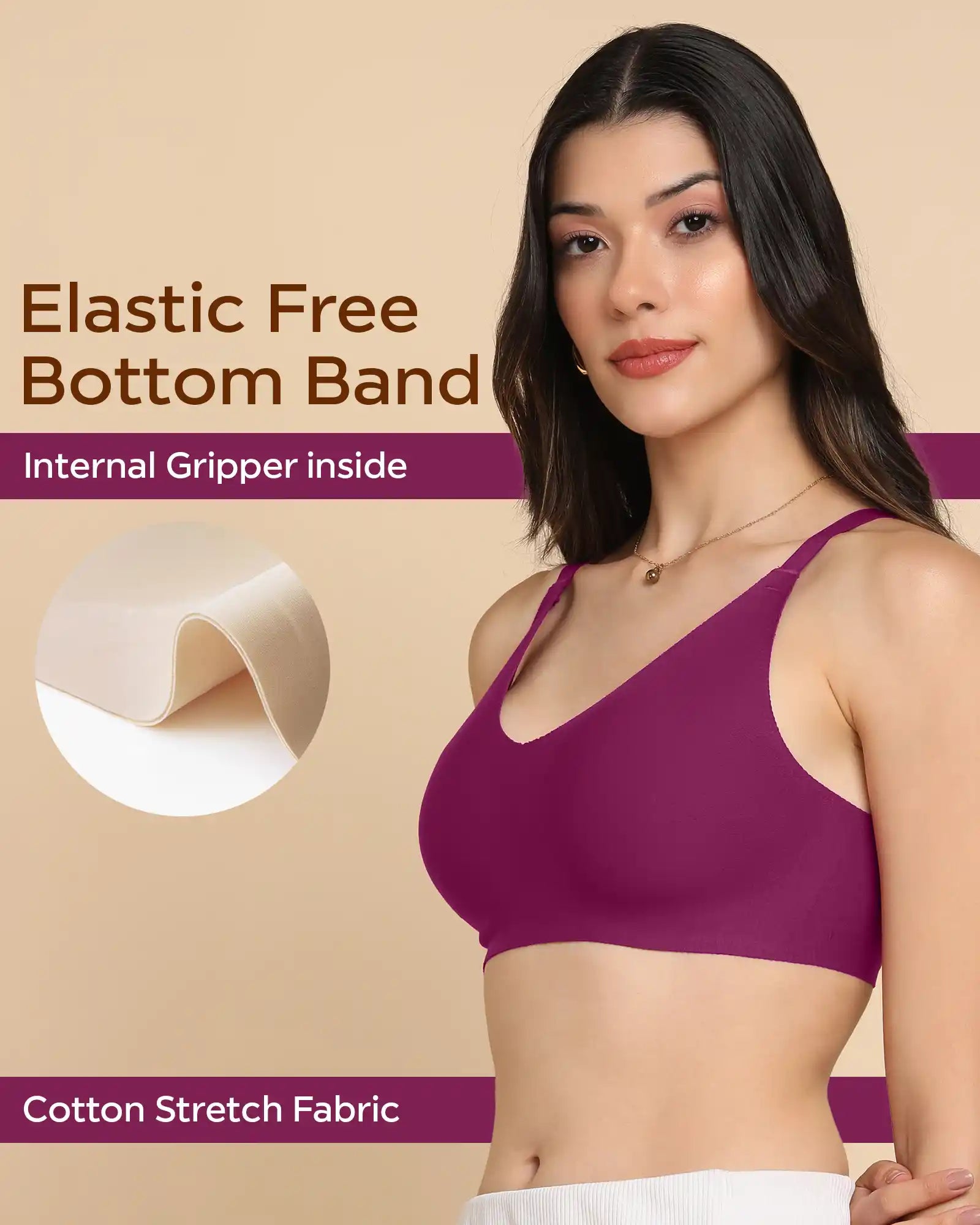 Tweens Bonded Breathable Cotton Non-Padded Full-Coverage Bra with Hidden Concealer (SB-935-Wine)