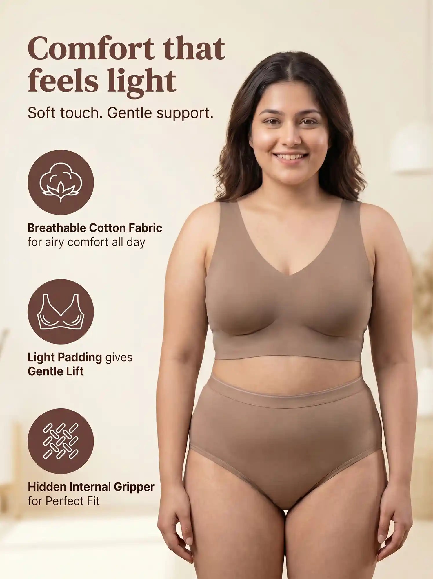 Cotton Padded Full Coverage Plus-Size Bonded Bra (SB-918) (Fawn)