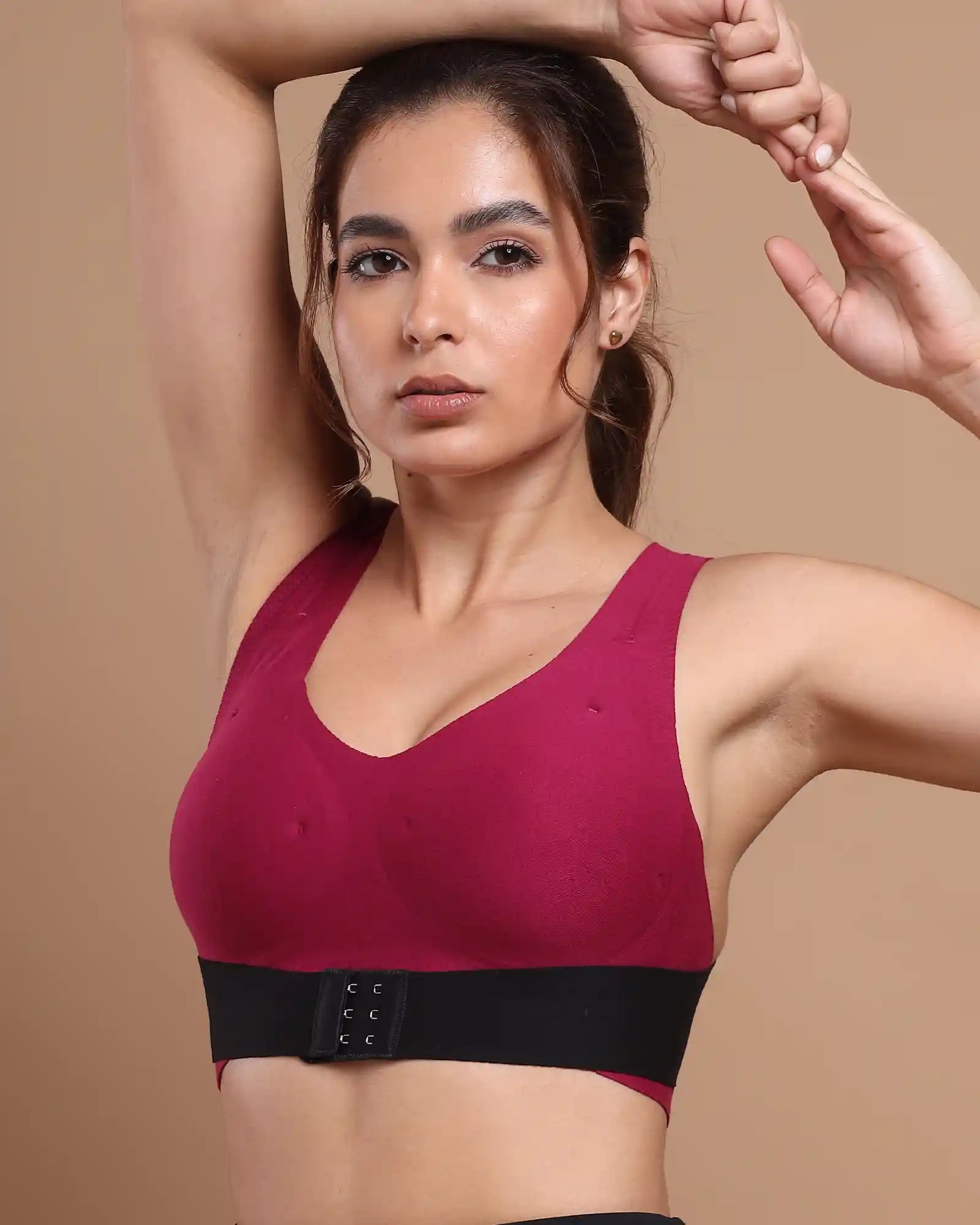 Bonded Gym Bra with Crisscross Back | Padded | Breathable Cotton (TW-SB-9977-WIN+BLK) (GB)