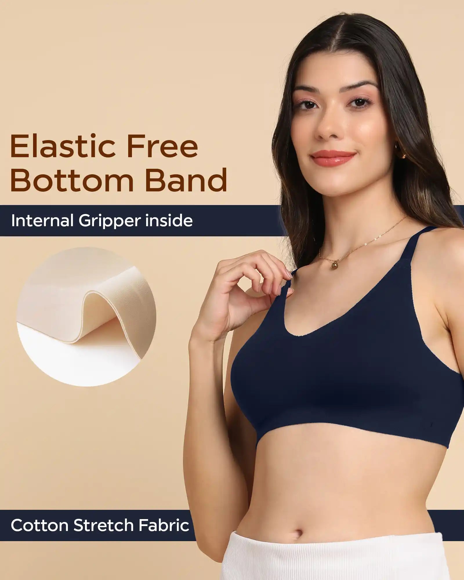 Tweens Bonded Breathable Cotton Non-Padded Full-Coverage Bra with Hidden Concealer (SB-935-Navy)