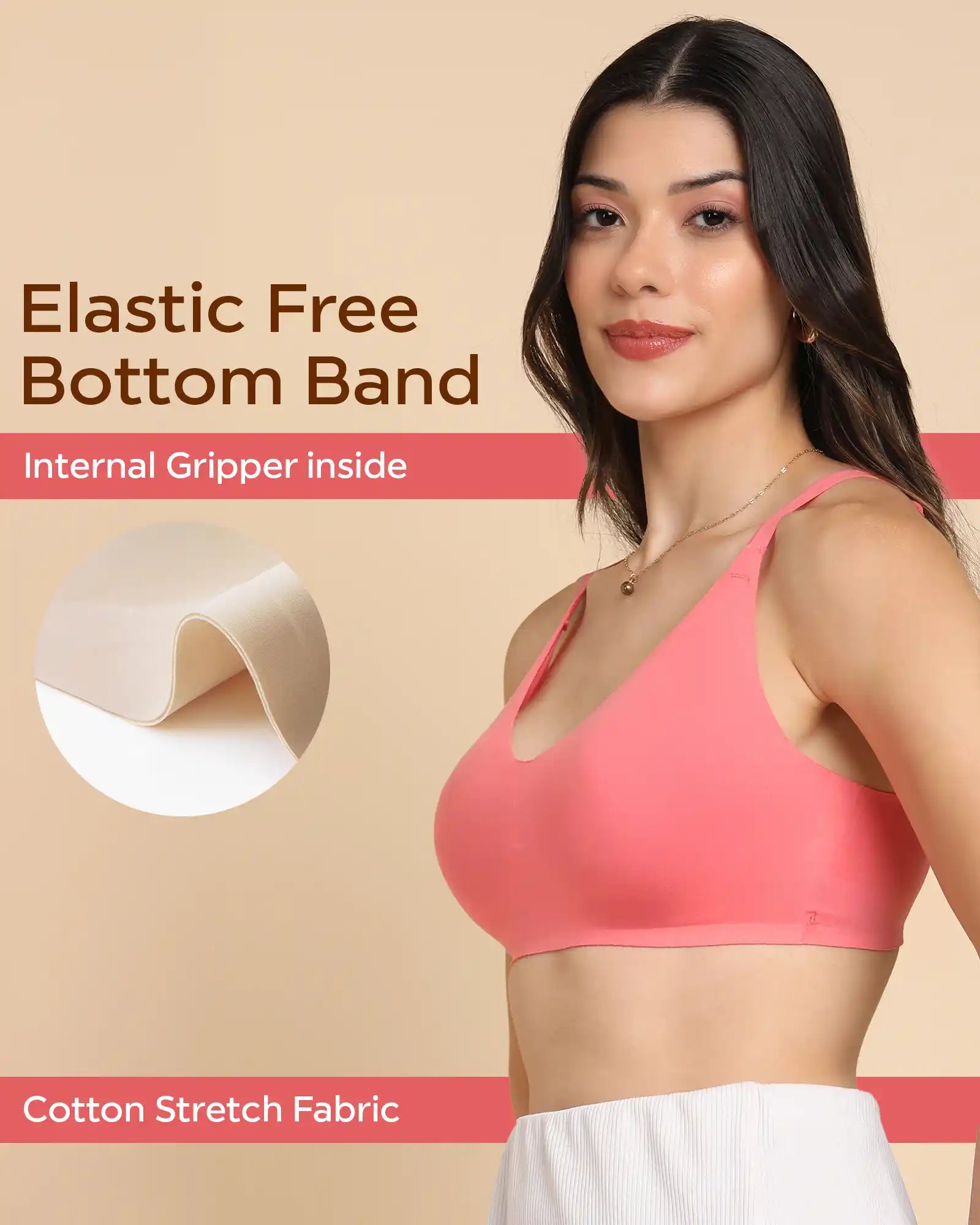 Tweens Bonded Breathable Cotton Non-Padded Full-Coverage Bra with Hidden Concealer (SB-935-Coral)