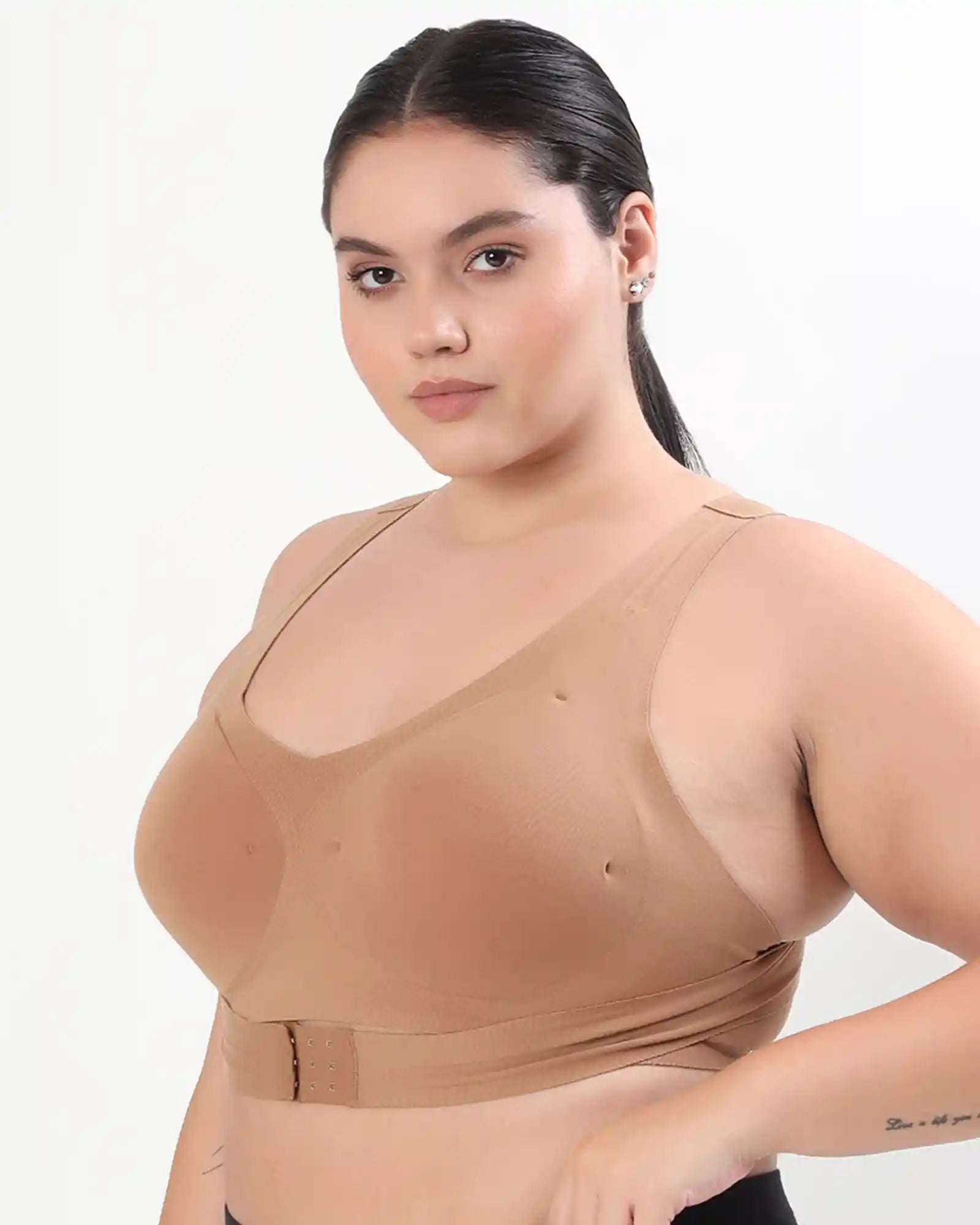 Bonded Gym Bra with Crisscross Back | Padded | Breathable Cotton (TW-SB-997)(Fawn) (MR)
