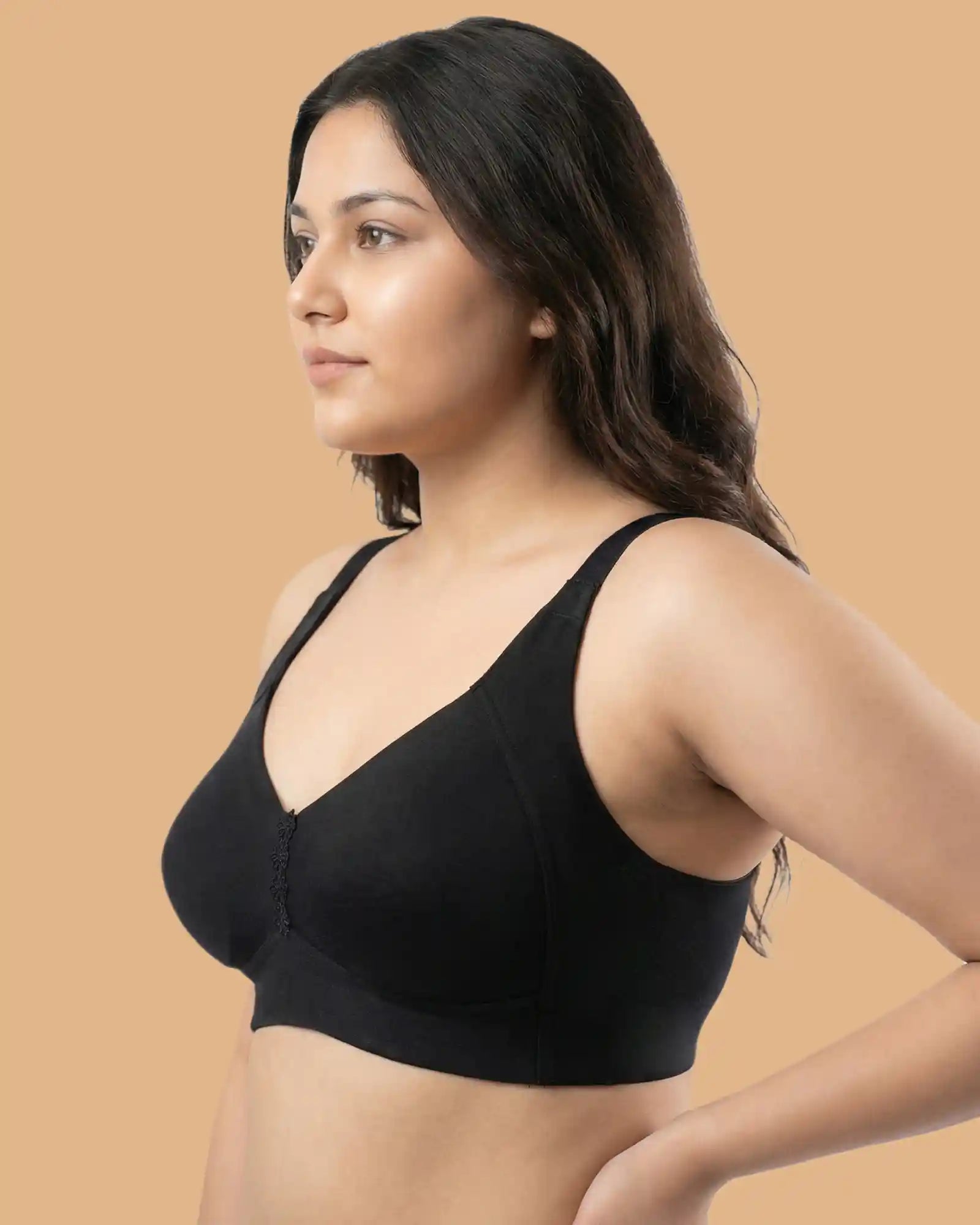 Cotton Non-Padded Plus-Size M-Frame Minimiser Bonded Bra (SB-9303)(Black)