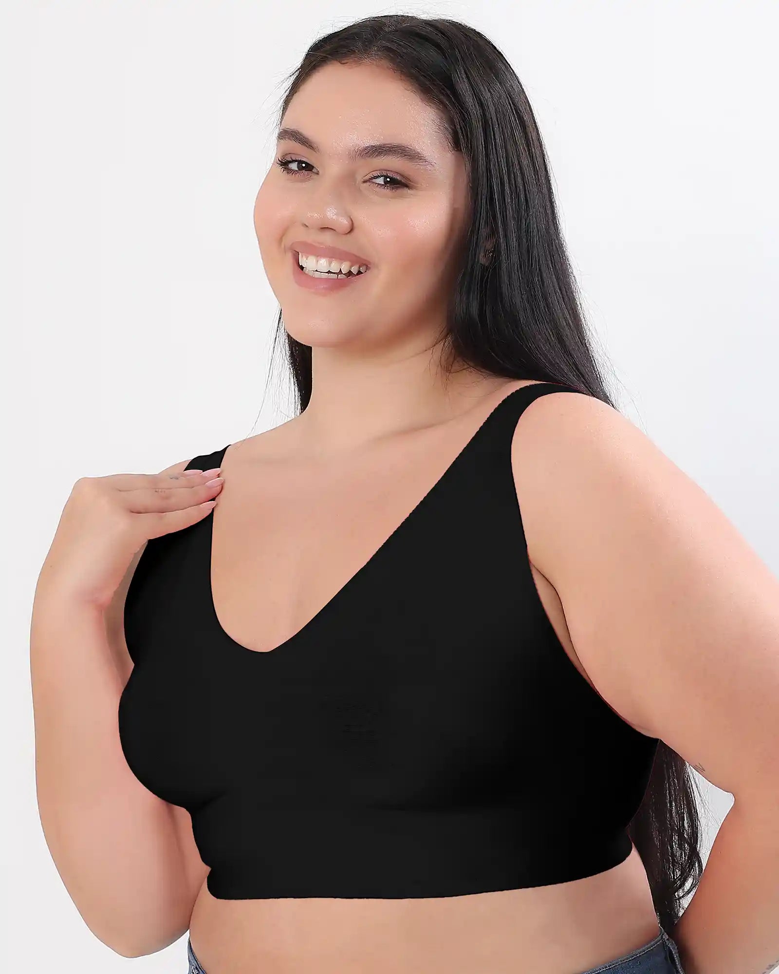 Cotton Non-Padded Plus-Size Bonded Bra with Hidden Concealer (SB-915-Black) (MR)