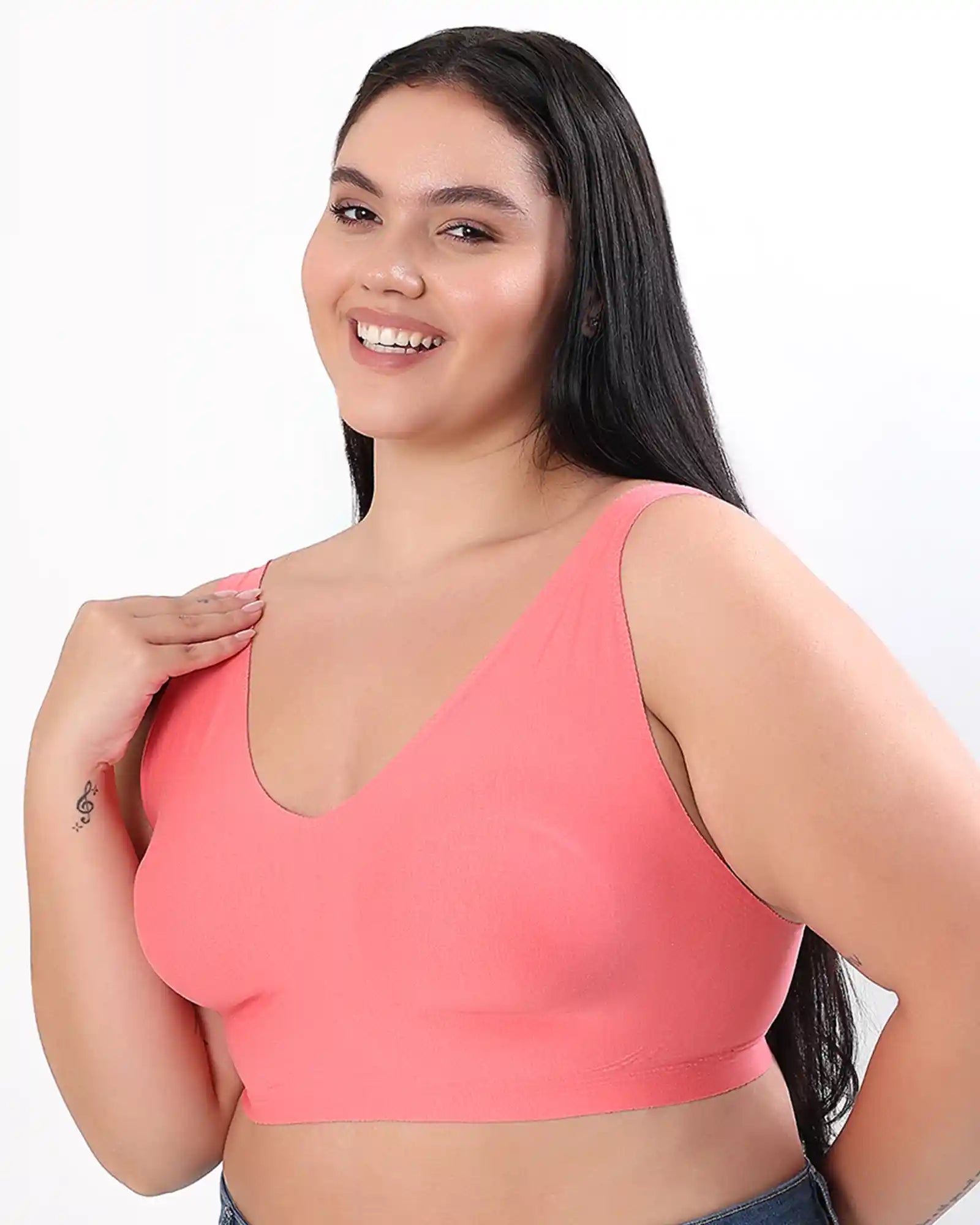 Cotton Non-Padded Plus-Size Bonded Bra with Hidden Concealer (SB-915-Coral) (MR)