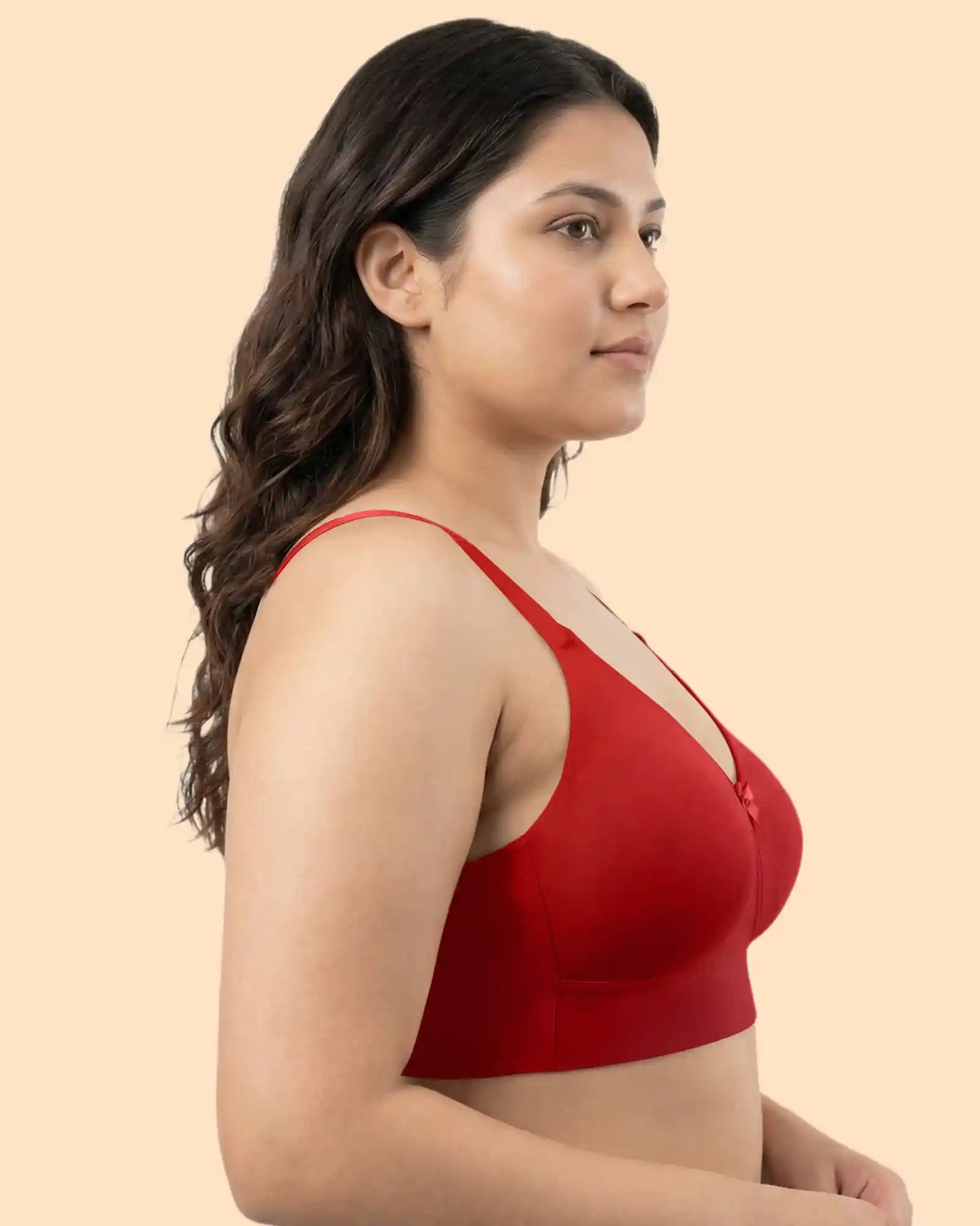 Cotton Non-Padded Full Coverage Everyday Bonded Bra (TW-IS-9401) (Red)