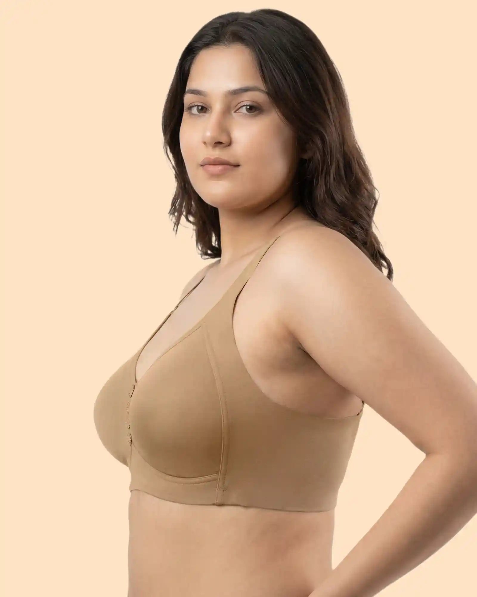 Cotton Non-Padded M-Frame Minimiser Bonded Bra (TW-IS-9405) (Fawn)