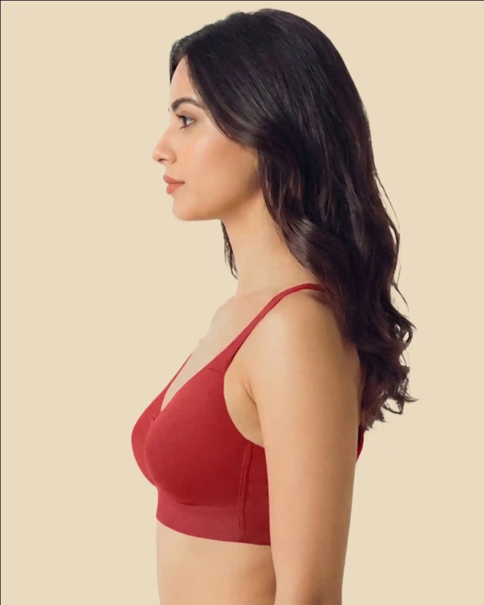 Cotton Non-Padded Full Coverage Everyday Bonded Bra (TW-IS-9401) (Red)