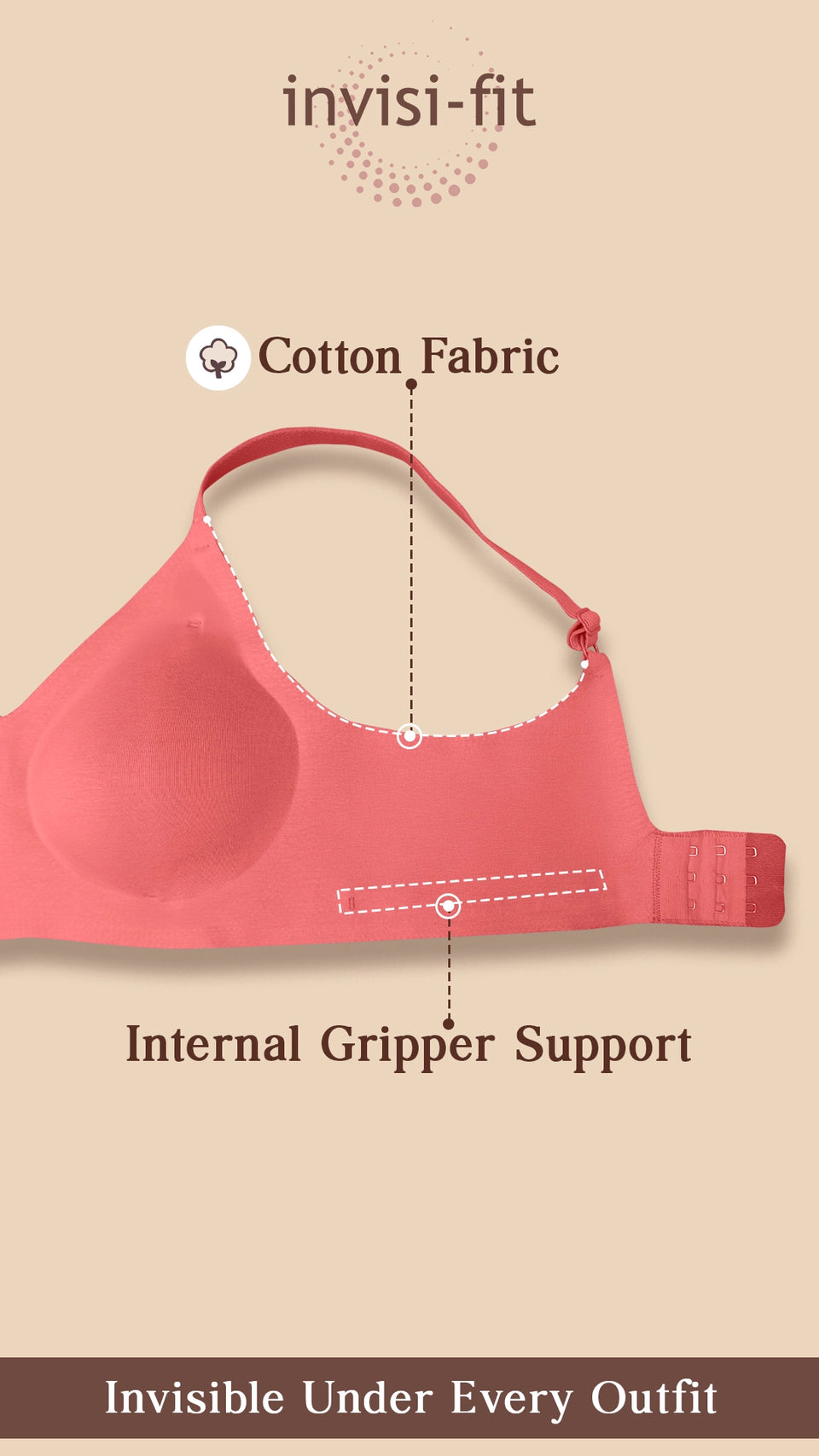 Tweens Lightly-Padded Cotton Spandex Invisi-Fit Bra (FAWN) image 2
