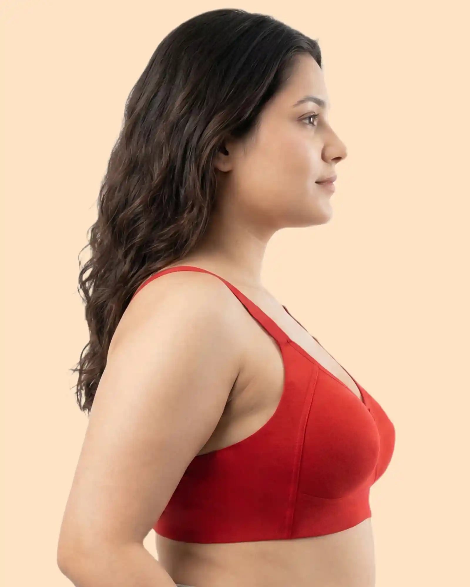 Cotton Non-Padded M-Frame Minimiser Bonded Bra (TW-IS-9405) (Red)