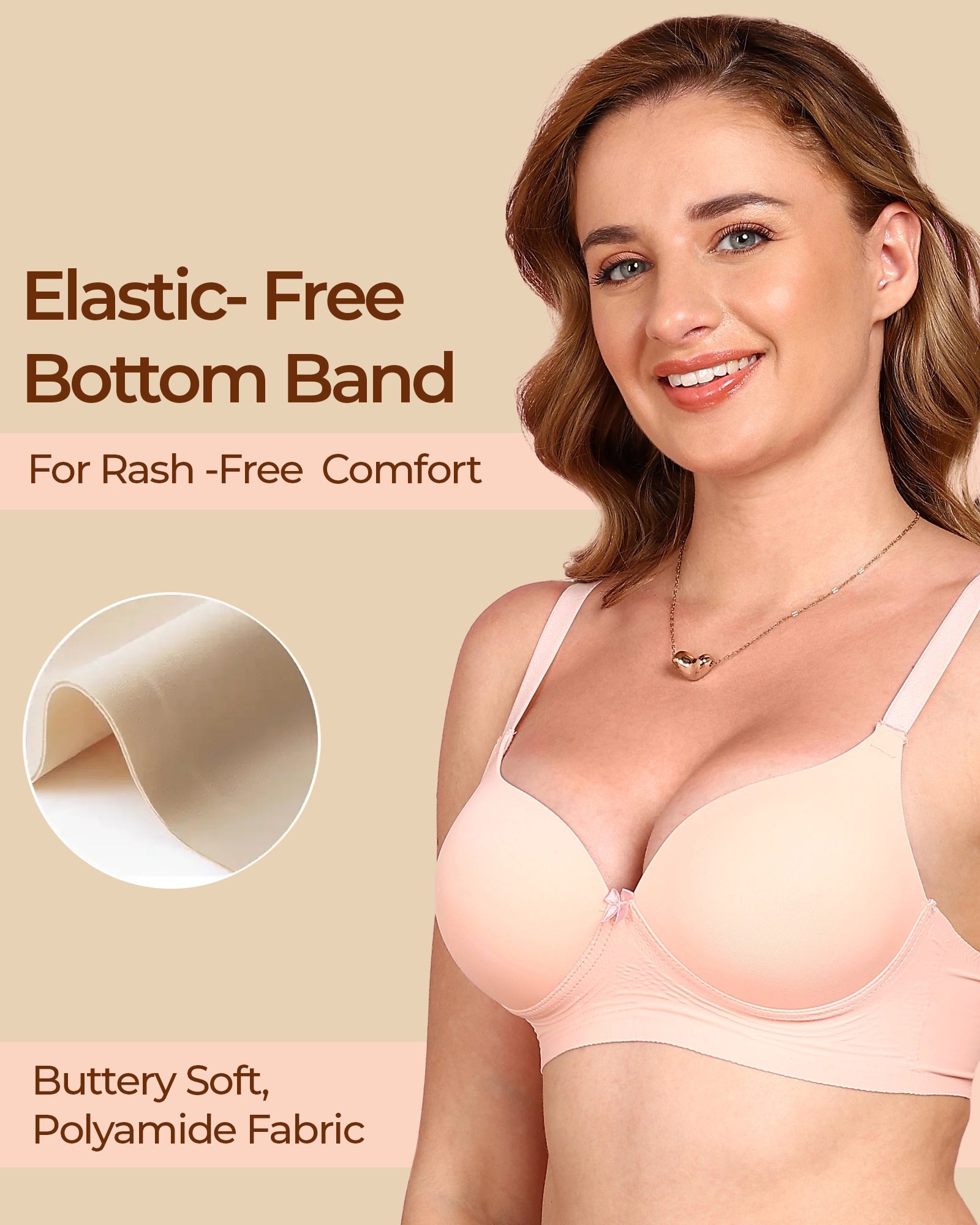 Tweens Bonded Polyamide Push-Up 3/4 Coverage Maximiser Bra (Level 2 Padding) (SB-95107) (Peach)