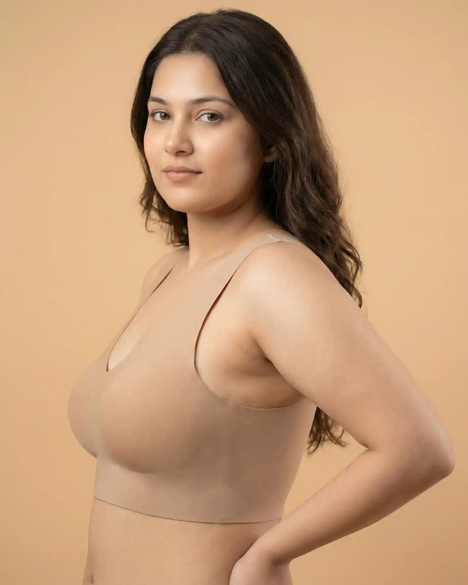 Cotton Non-Padded Plus-Size Bonded Bra with Hidden Concealer (SB-915-Fawn)