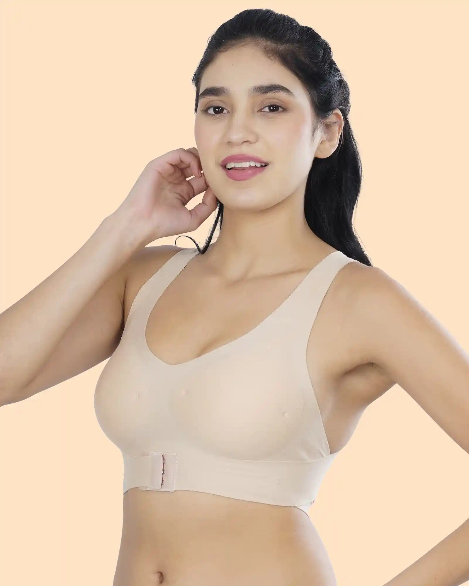 Bonded Gym Bra with Crisscross Back | Padded | Soft Polyamide (TW-SB-987-SKIN)