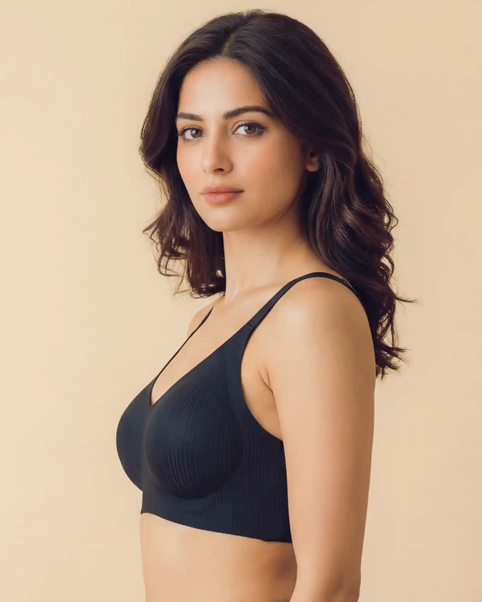 Ribbed Polyamide Padded Bonded Bra (SB-998)(Black)