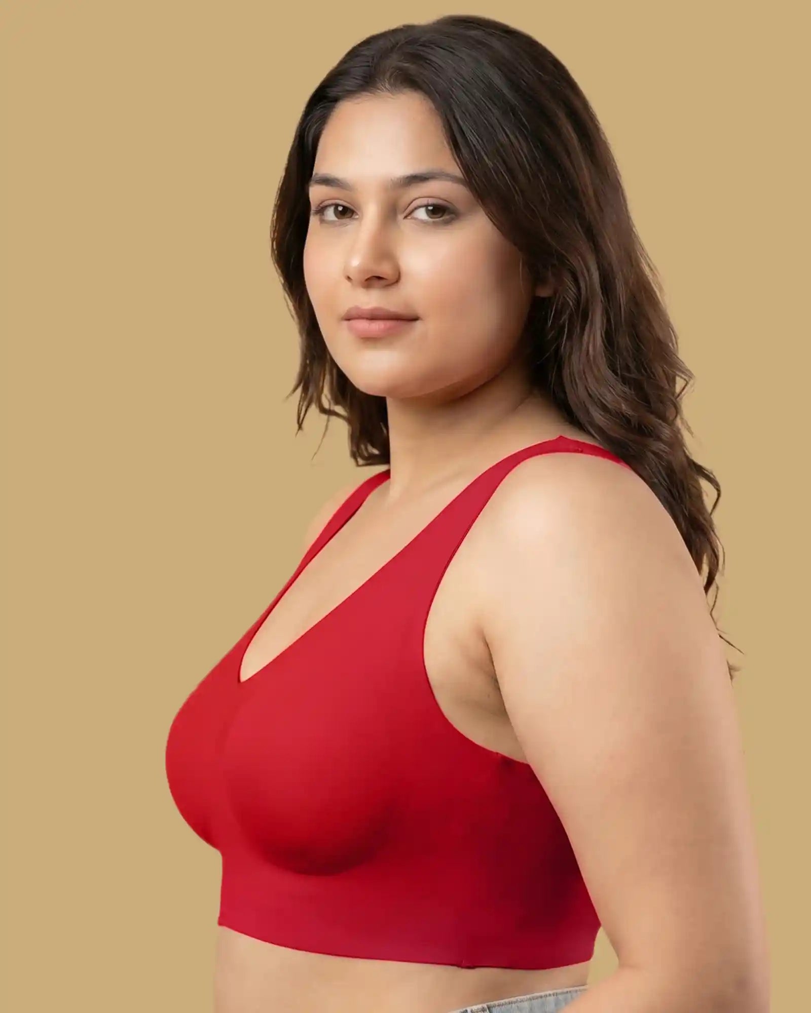 Cotton Padded Full Coverage Plus-Size Bonded Bra (SB-918-Red)