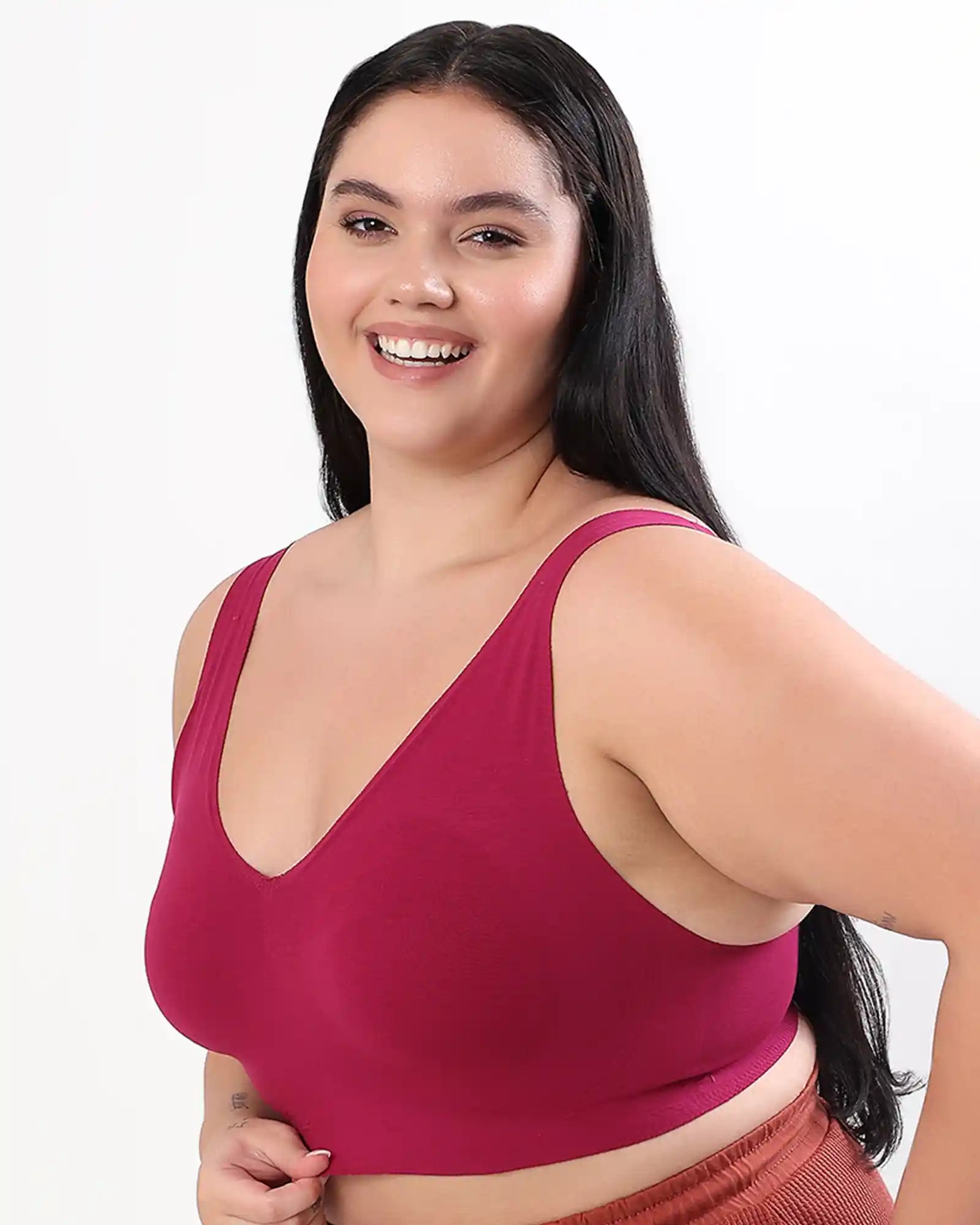 Cotton Non-Padded Plus-Size Bonded Bra with Hidden Concealer (SB-915-Wine) (MR)