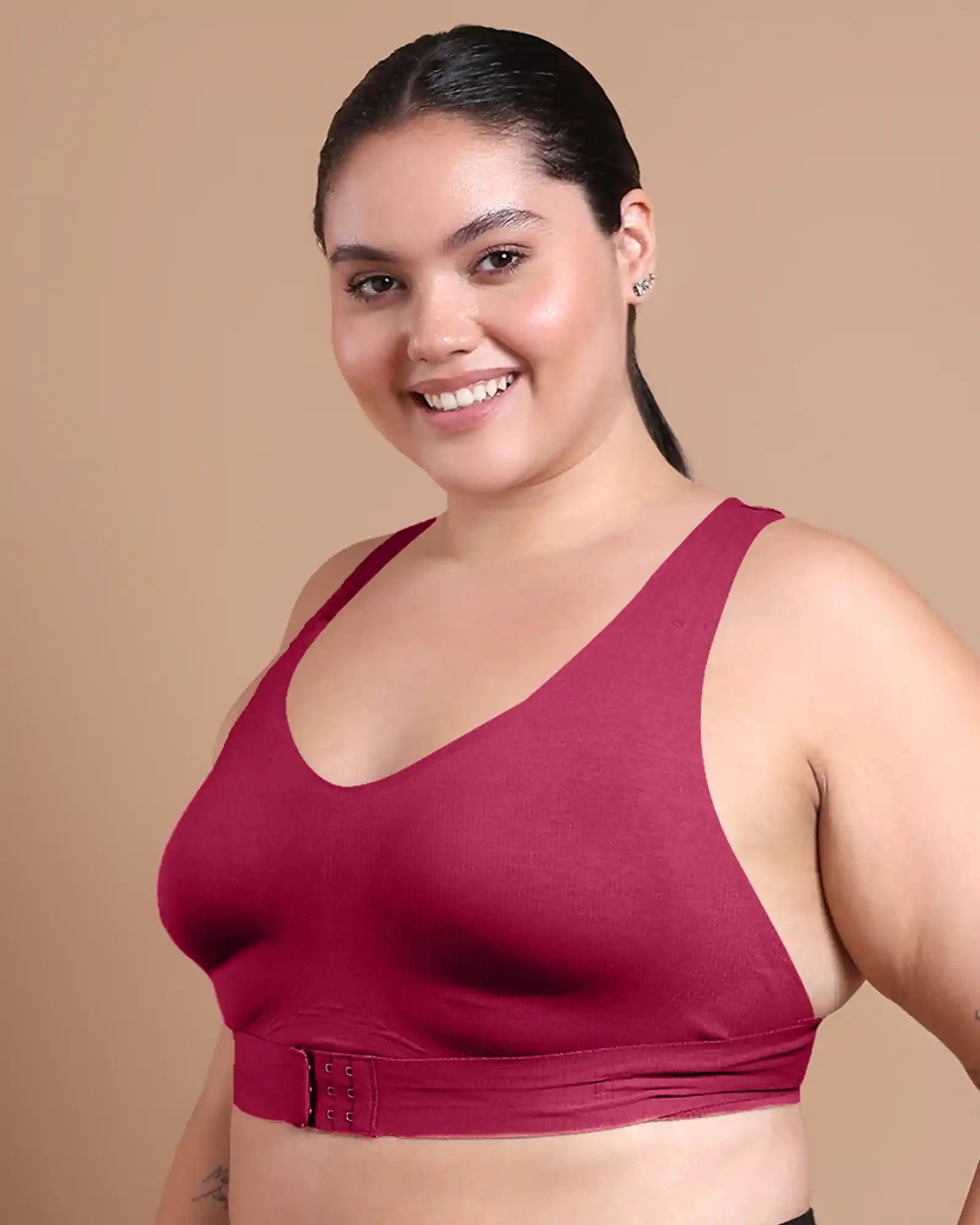 Bonded Gym Bra with Crisscross Back | Non-Padded | Breathable Cotton (TW-SB-995)(Wine) (MR)
