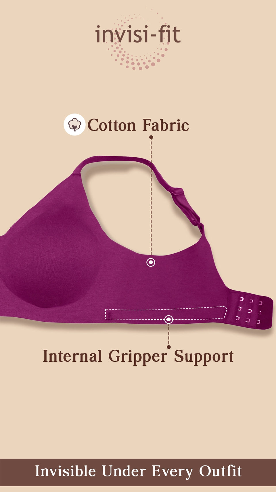Tweens Non-Padded Cotton Spandex Invisi-Fit Bra (FAWN) image 2