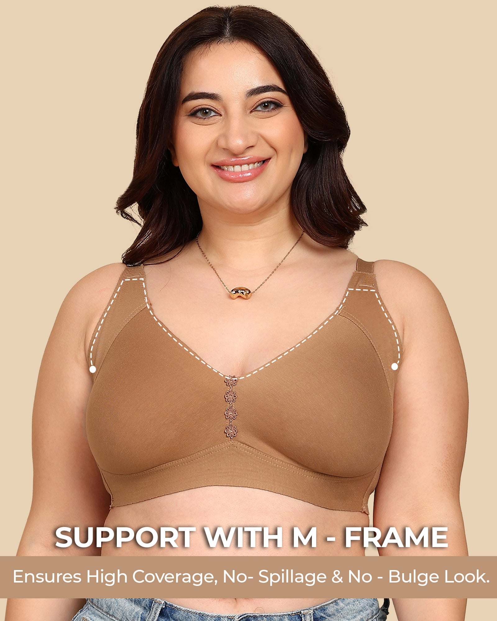 Tweens Bonded Breathable Cotton Plus-Size Non-Padded M-Frame Minimiser with Hidden Concealer (SB-9303)