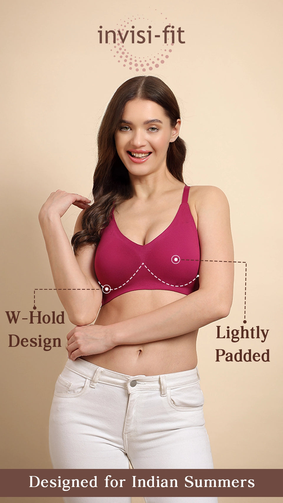 Tweens Lightly-Padded Cotton Spandex Invisi-Fit Bra (FAWN) image 3