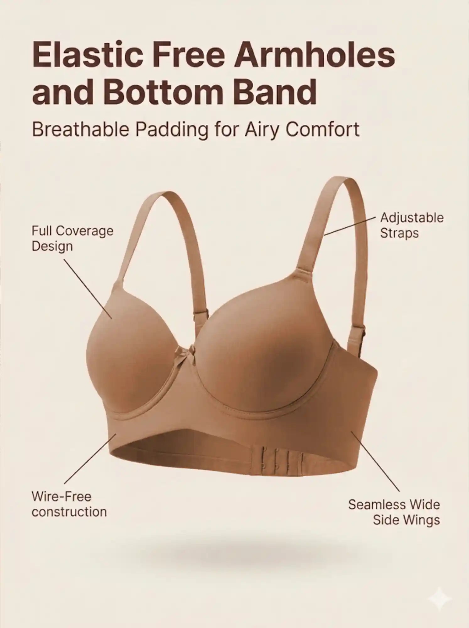 Cotton Padded Bonded T-Shirt Bra | Seamless Look, 360° Support & All-Day Comfort (TW-SB-9081-9082) (Fawn)
