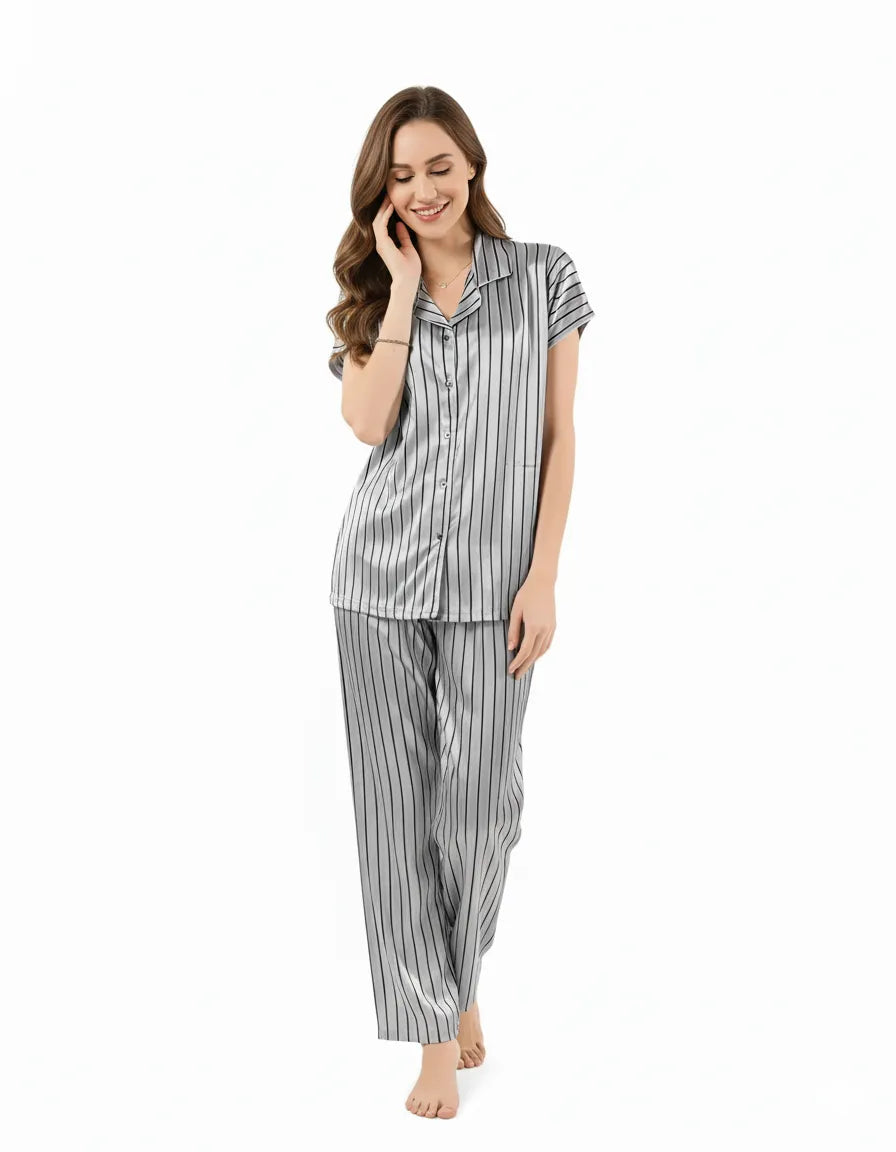 Arolisa Silky Satin Sleep Set – Short-Sleeve Shirt Pyjama – Tweens