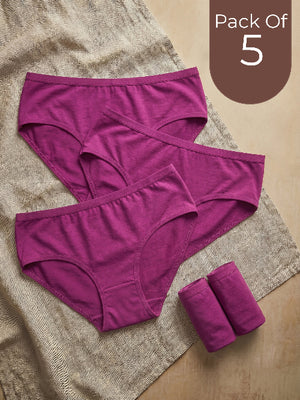 Pack of 5 purple women's underwear on a textured surface
