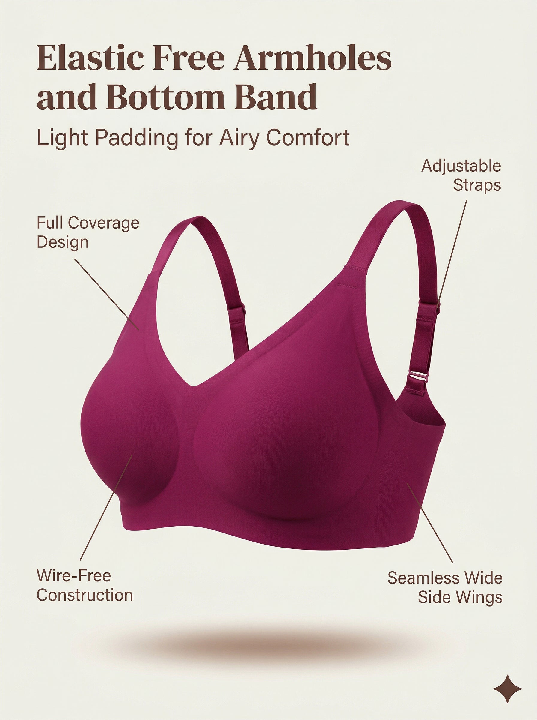 Cotton Padded Full Coverage Bonded Bra (SB-938-Wine)