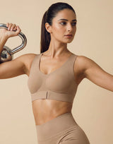 Bonded Gym Bra with Crisscross Back | Padded | Breathable Cotton (TW-SB-997)(Fawn)