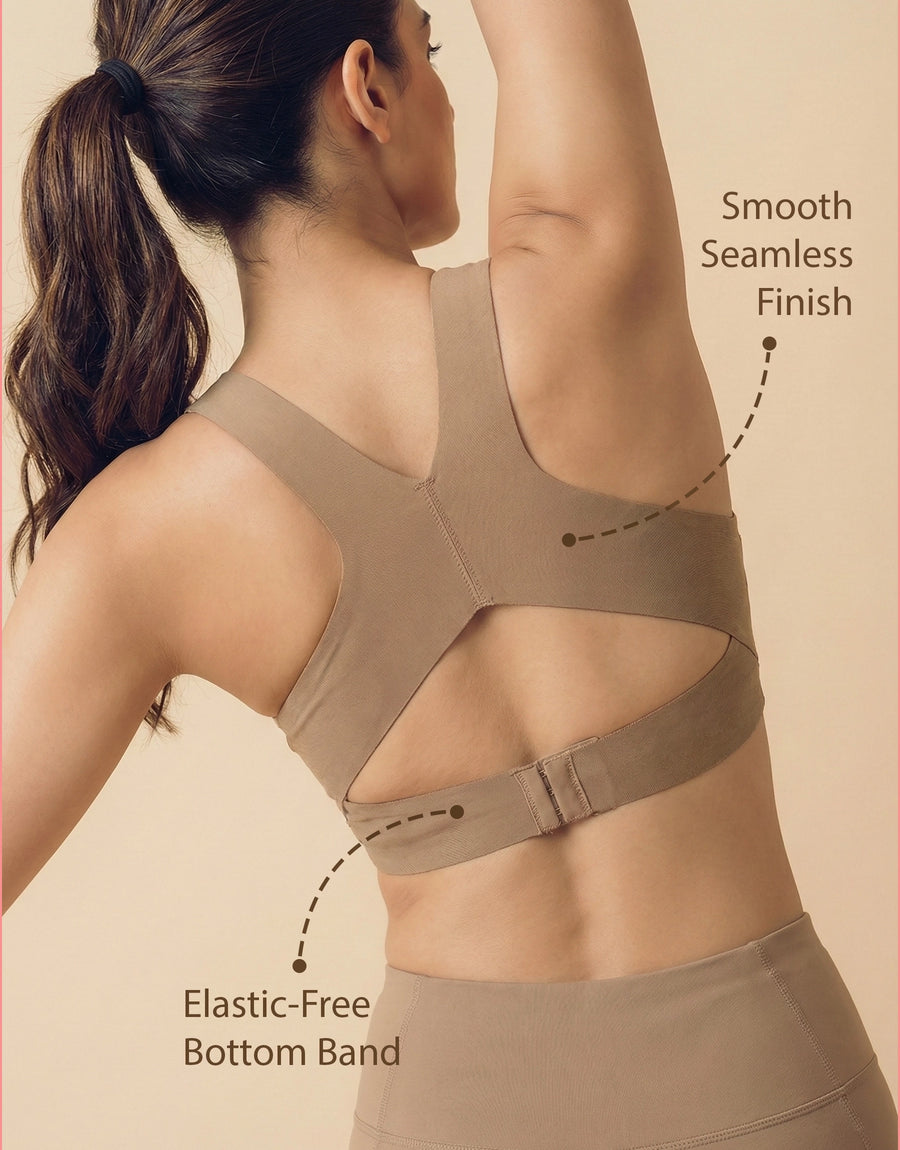Bonded Gym Bra with Crisscross Back | Non-Padded | Breathable Cotton (Tw-SB-995)(Fawn)