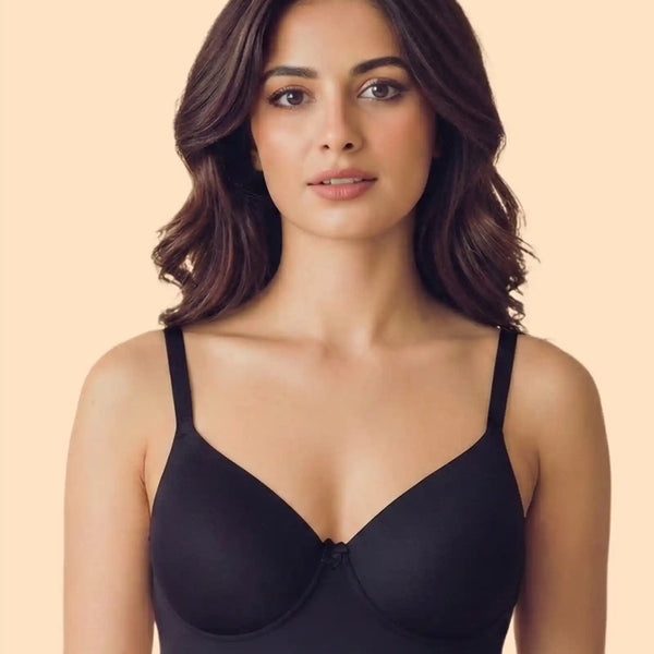 Polyamide Non-Wired Maximiser Push Up Bonded Bra (Level-3 Padding) with 3/4th Coverage (SB-95301) (Black)