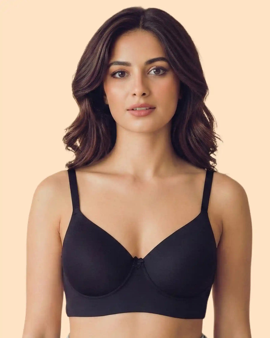Polyamide Non-Wired Maximiser Push Up Bonded Bra (Level-3 Padding) with 3/4th Coverage (SB-95301) (Black)