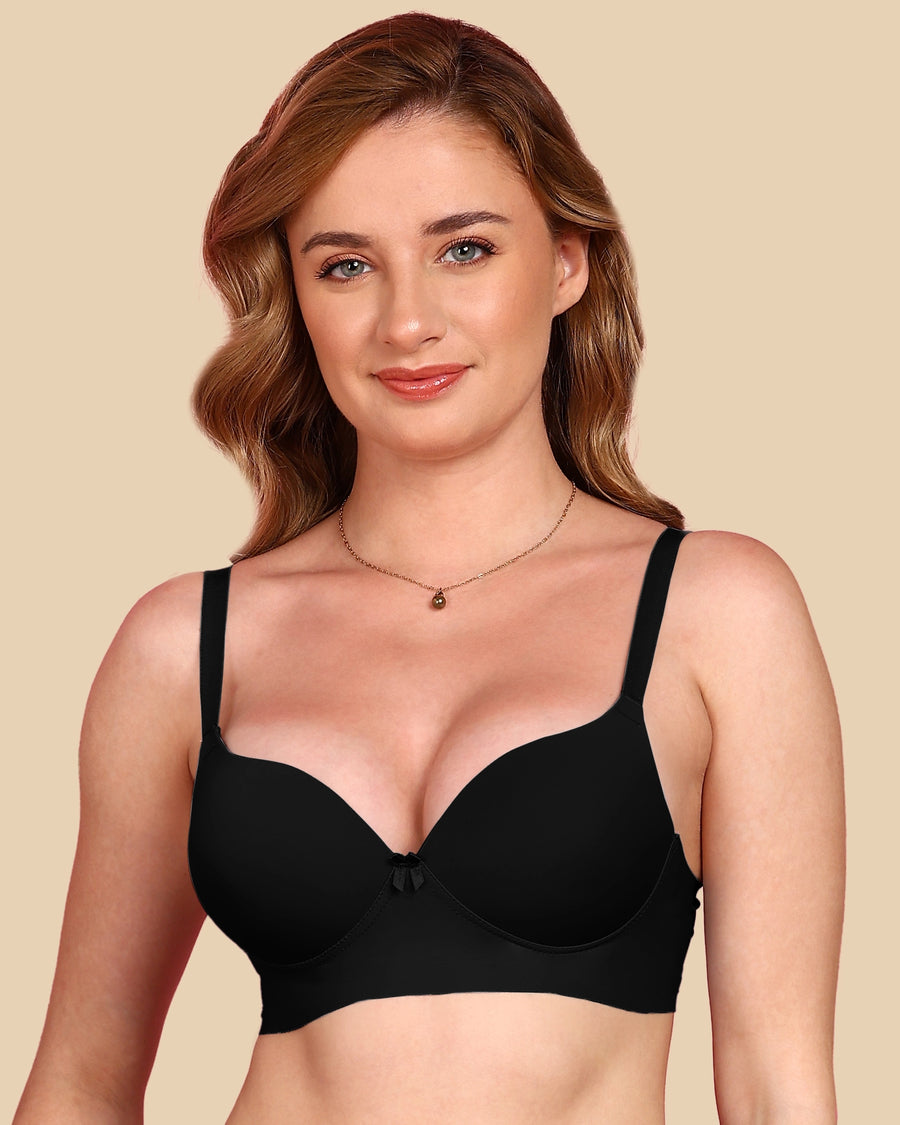 Tweens Bonded Polyamide Push-Up 3/4 Coverage Maximiser Bra (Level 2 Padding) (SB-95107) (Black)
