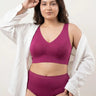 Cotton Plus Size Non-Padded Bonded Bra | Full Coverage & Mid Rise Flexifit Hipster Panty Lingerie Set (TW-SB-915&63)(Wine)