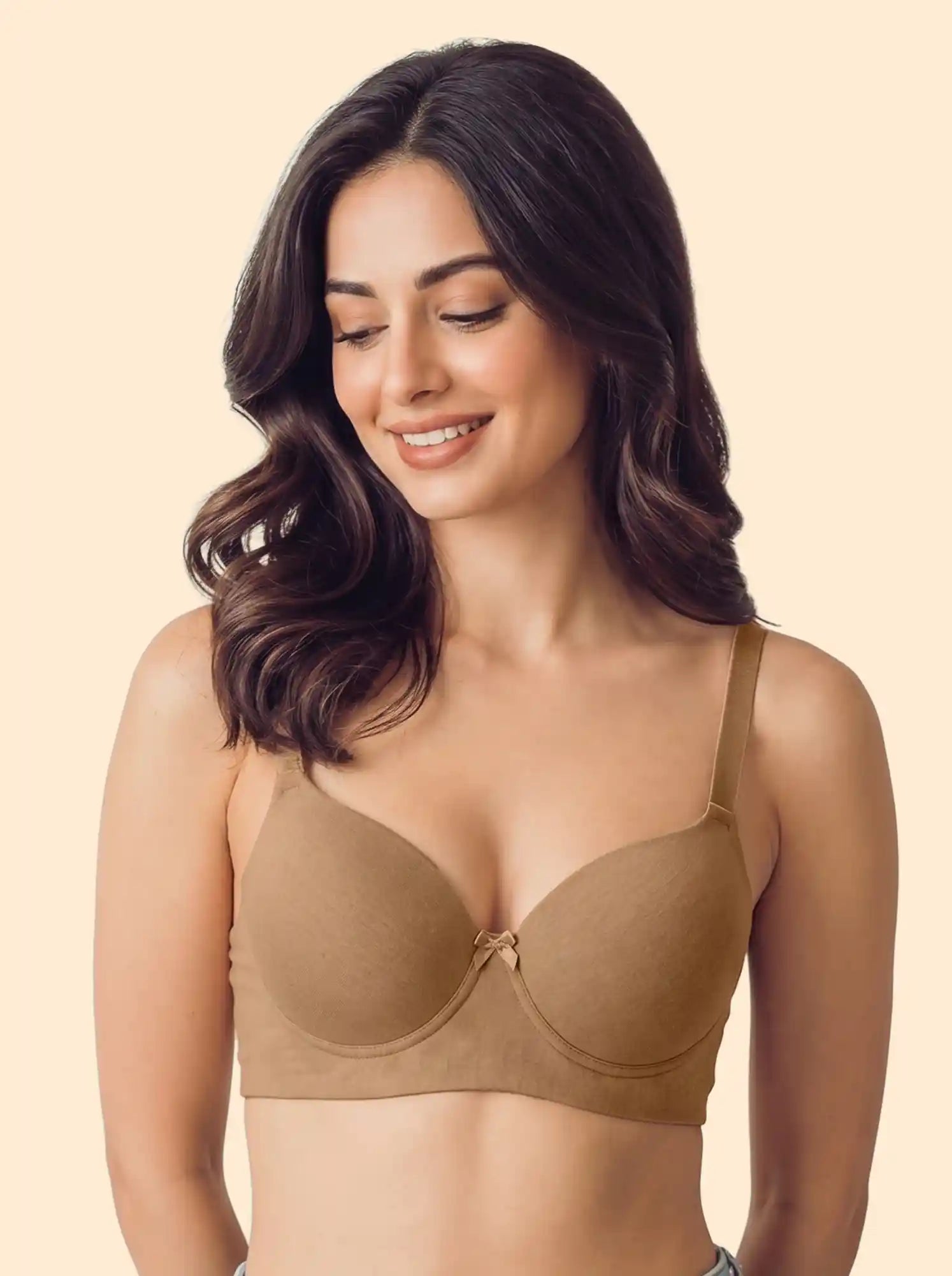 Cotton Padded Bonded Bra | Dailywear Seamless T-Shirt Bra | Breathable Cotton (TW-SB-9081-9082) (Fawn)